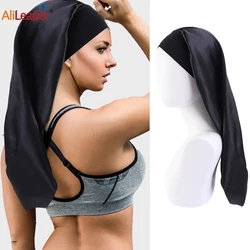 Bonnet de sommeil en Satin doux pour femmes, cheveux longs, tresses, confortable, Extra Long, couleur unie, Dreadlock