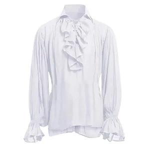 العصور الوسطى الفايكنج هالوين ازياء الخريف عارضة القمصان Steampunk تأثيري ضمادة طويلة الأكمام الكشكشة قميص بلوزة قمم قوطية أفضل 7 ملابس فايكنج مبيعا - رقم 4