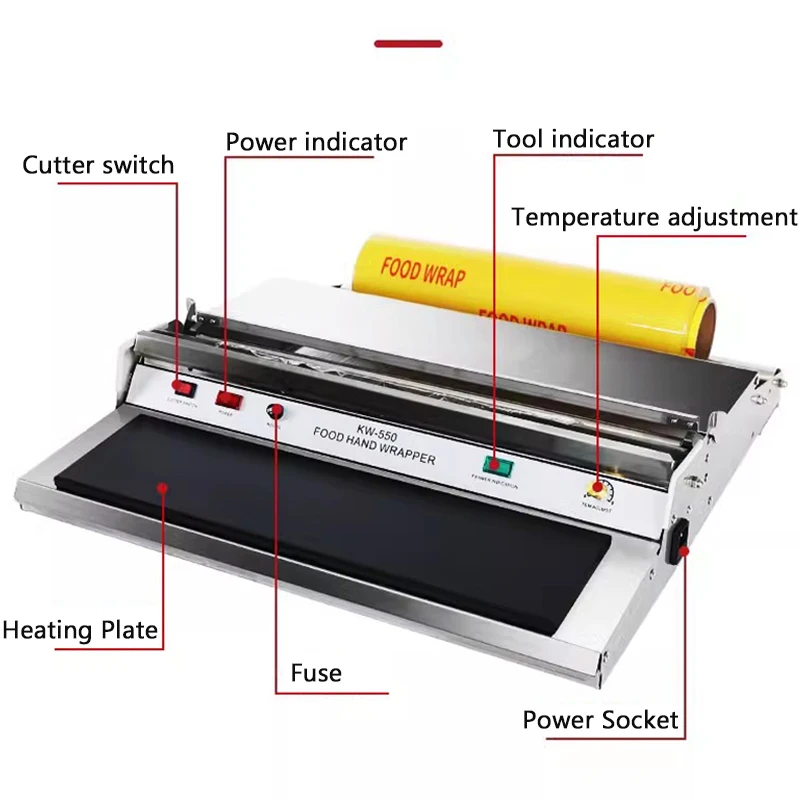 KW-550 50CM Packaging Machine 500MM Household Food Preservation Fresh Fruit Vegetable Film Packaging Seal Machine Cling Cutter