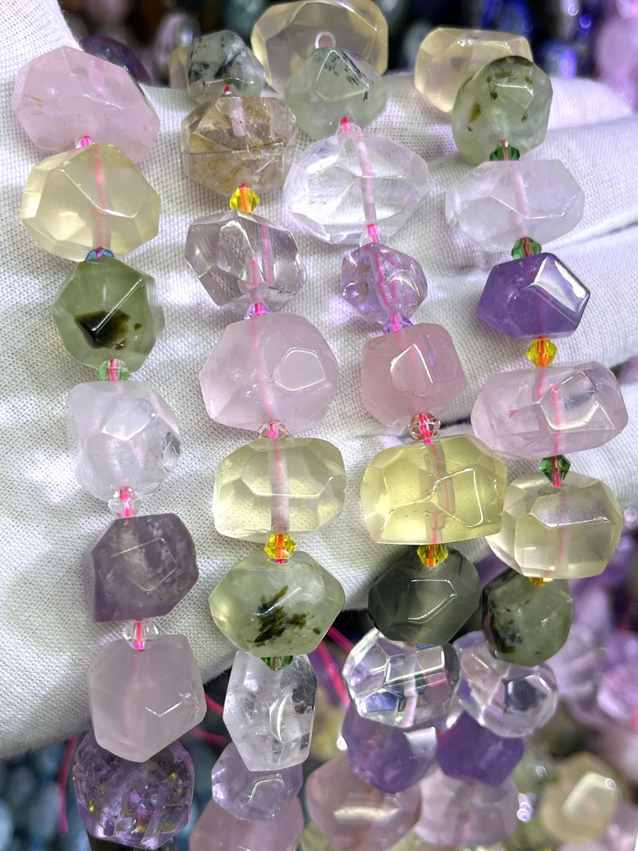 

Natural Pink Lemon Crystal Prehnite Handmade Irregular Irregular Faceted Loose For Jewelry Making DIY Necklace Bracelet 15''