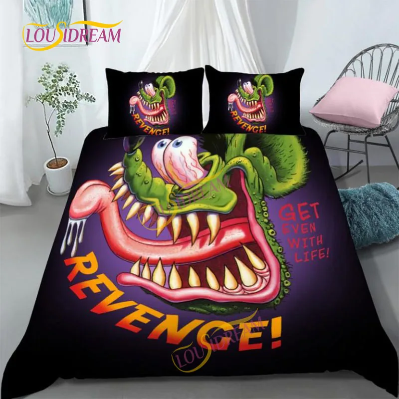 3D Rat Fink Print Soft Comfortable Cover Bedding Set Children's cartoon Fun Home Bedroom Decoration Pillowcase quilt cover