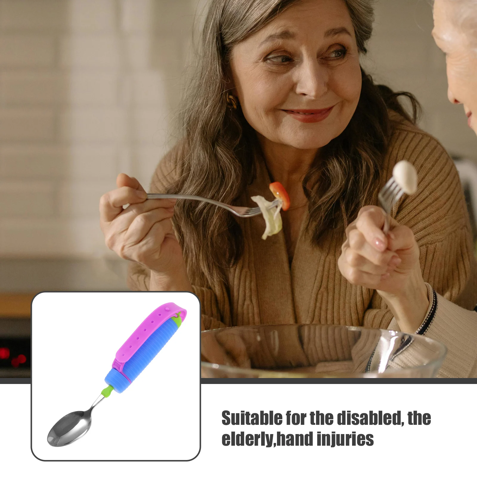 

Адаптивная ложка из нержавеющей стали, противоскользящая портативная ложка с защитой от разливов для пациентов по ограниченным возможностью пожилых пациентов, здравоохранения, посуда для еды