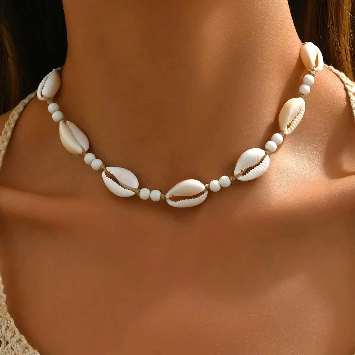 FTCY 4PCS Fashion Shell Beaded Necklac For Women Bohemia Stye Adjustable Bead Handmade Woven Chain Summer Beach Jewelry
