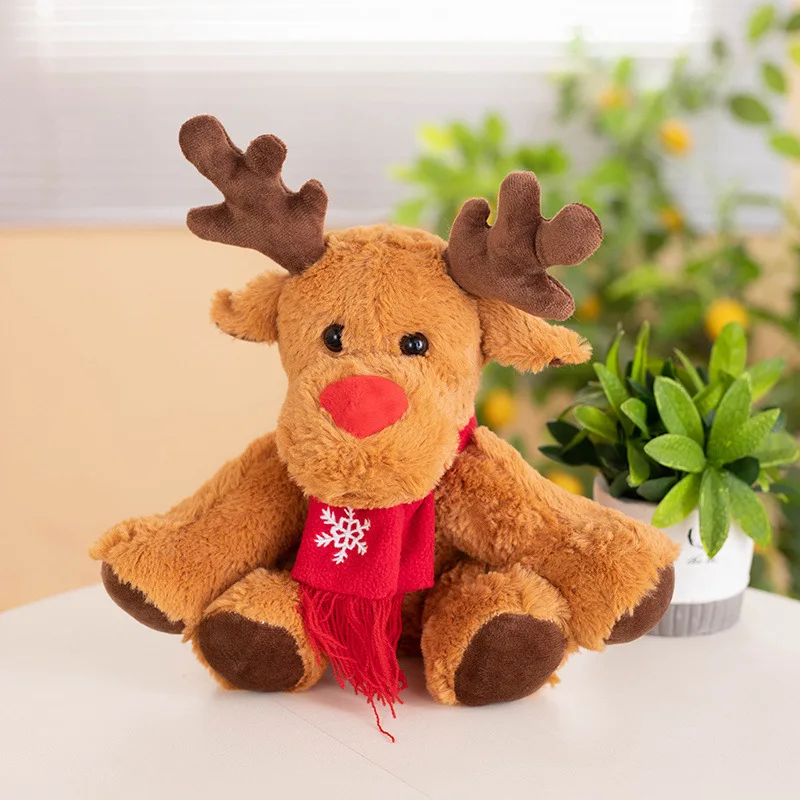 ตุ๊กตาคริสต์มาส Reindeer Plush ของเล่น Light Up Xmas Plush Elk กับผ้าพันคอสีแดงตุ๊กตา Plush ตุ๊กตาวันหยุดฤดูหนาวของขวัญ