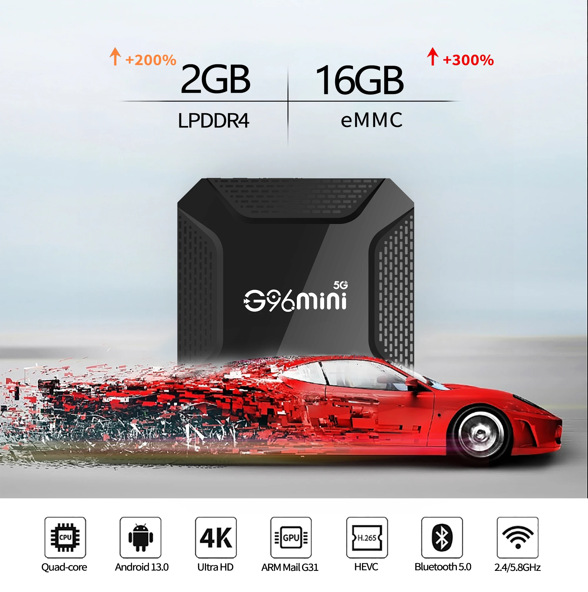 صندوق تلفاز ذكي يعمل بنظام أندرويد 13 من جوجل، HDR 4K، H2.65، G96 Mini، RK3228 Mail G31، رباعي النواة، 2 جيجابايت، 16 جيجابايت، 2.4 جيجا، شبكة واي فاي، شبكة محلية 100 متر، مشغل وسائط