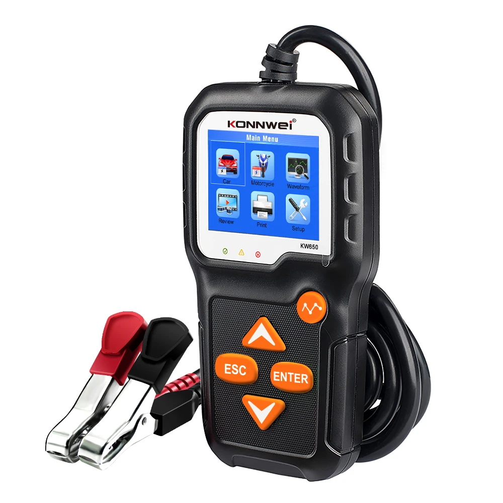 KW650 Motorcycle Car Battery Tester 6V 12V Graphical Automatic Battery 2000CCA Charging Cranking System Wavefrom Analyzer Tools