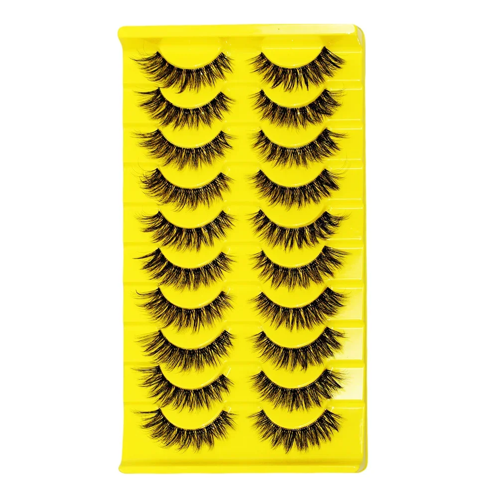 10 paia di ciglia Clear Band Natural Wispy Fluffy Look Russian Strip Lashes effetto 3D Cat che Extensions ciglia finte