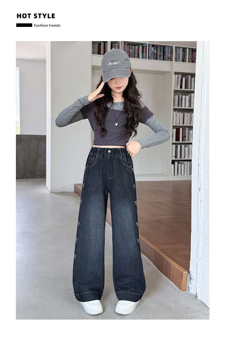 Neue Mädchen-Jeans mit Fleecefutter, Herbst-Winter, dicke, warme Kinderhose mit geradem Bein, Kinder-Allzweck-Jeanshose mit Polarfleece – Detail 14