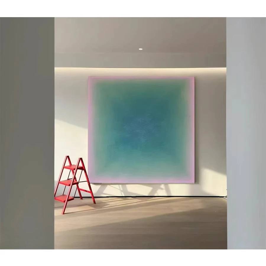 Pure hand-painted oil painting niche color advanced sense gradual change solid color simple blue-green texture painting