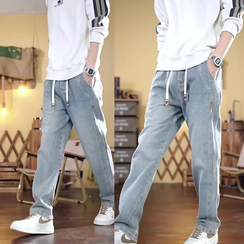 

Мужские джинсы свободного кроя с широкими штанинами, удобные, с узором «звездное небо», в американском стиле, осенние, повседневные, городские, из хлопкового стрейч-денима