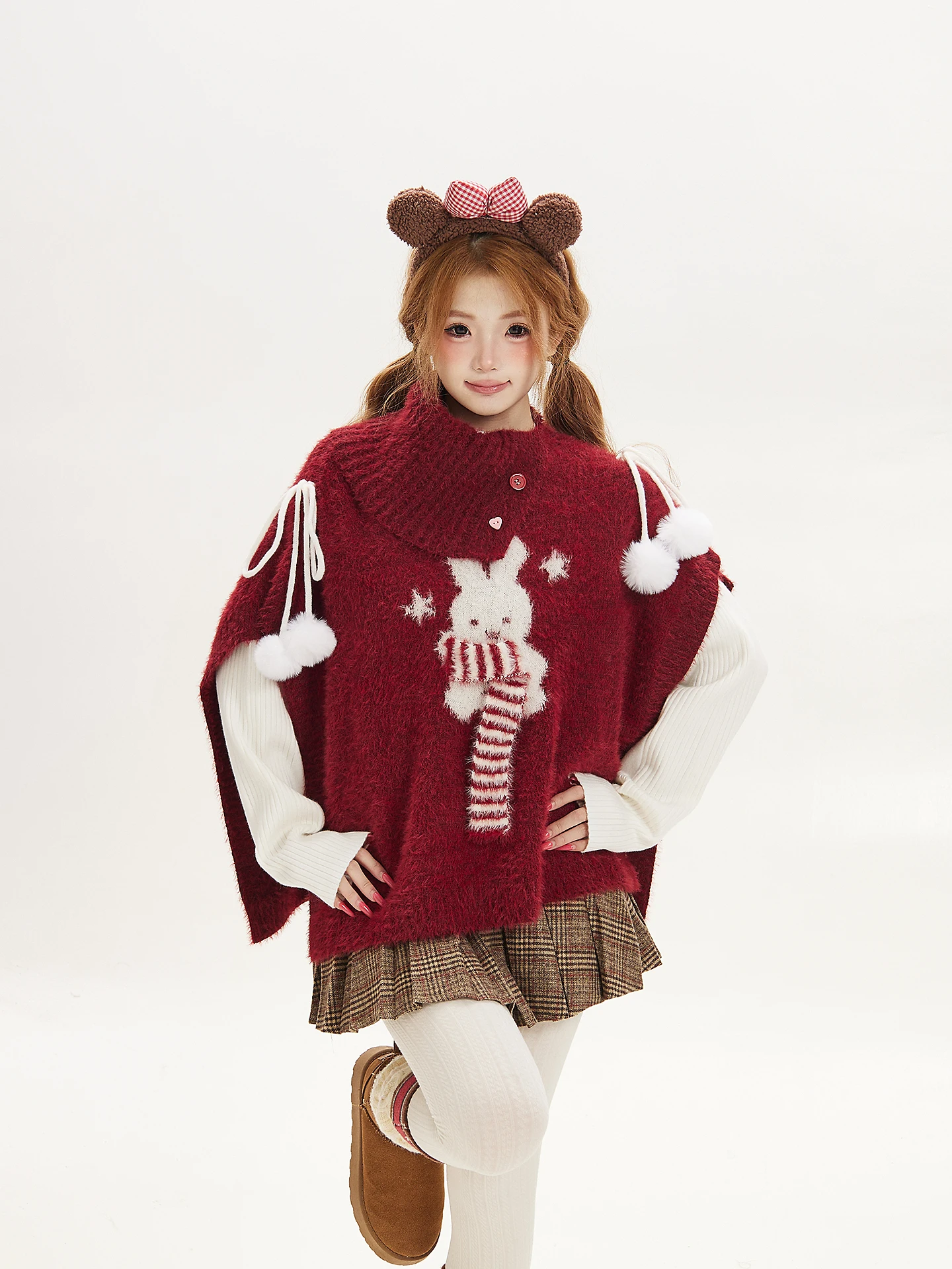 Sweet Girl Style Cartoon Cloak Sweater Women's Loose Elegant Knitted Top Autumn Winter Outerwear Shirt Nylon Fiber Warmth