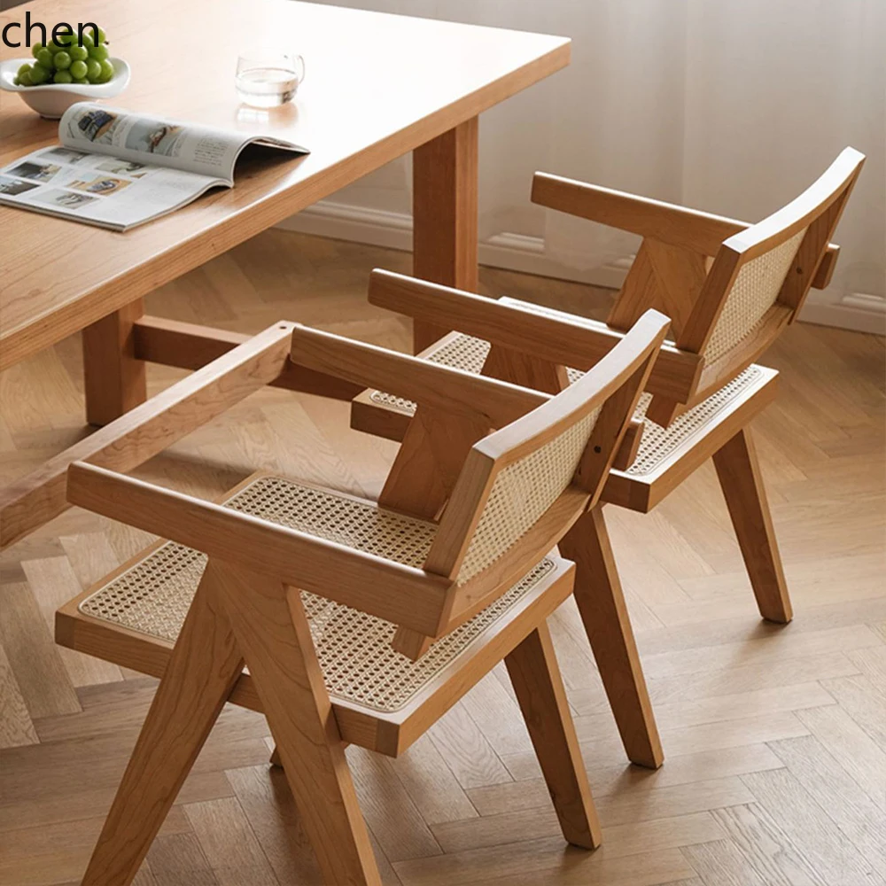 ZML Dining Rattan Mortise and Tenon Desk Chair Solid Wood Chair Homestay Restaurant