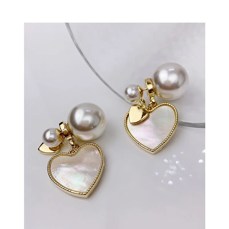 Silver Needle Luxury Temperament Pearl Love Earrings Ins Fashion Creative Heart Double Side Design Jewelry