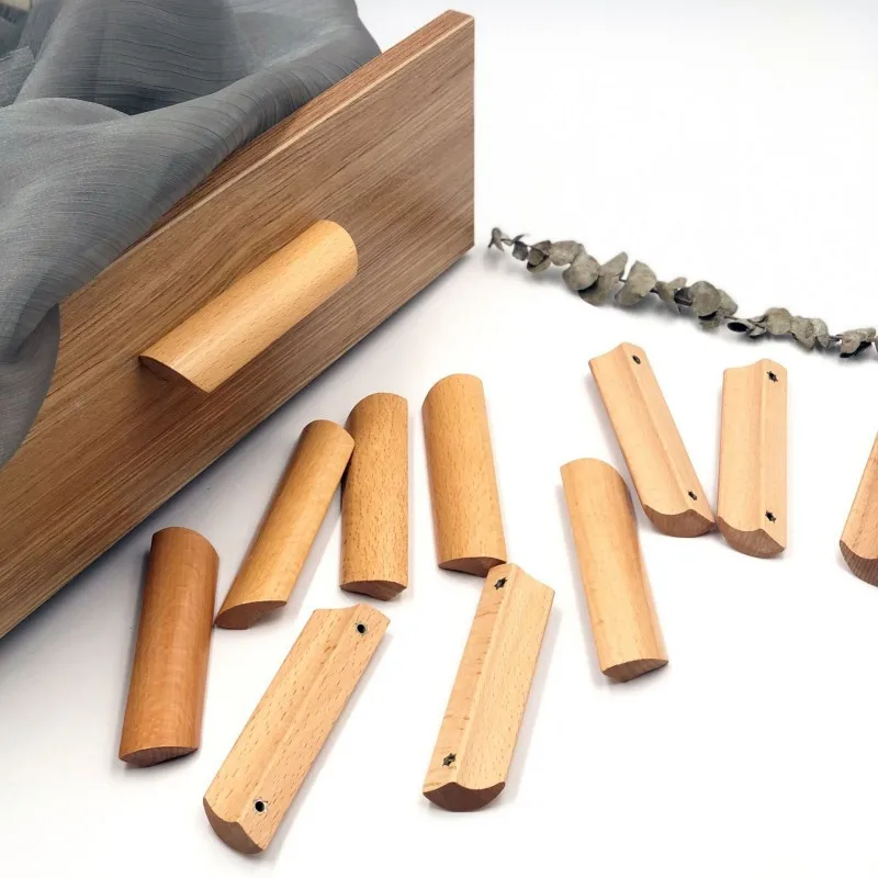 Natural Wood Furniture Handles Kitchen Door Knobs Cabinets Pulls Beech Wooden Handles For Cabinet And Drawers Furniture Hardware