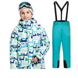Traje de nieve infantil a prueba de viento con capucha y pechera