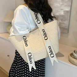 2024 Summer Straw Tote Bag Holiday Seaside Hand Woven Vegetable Basket