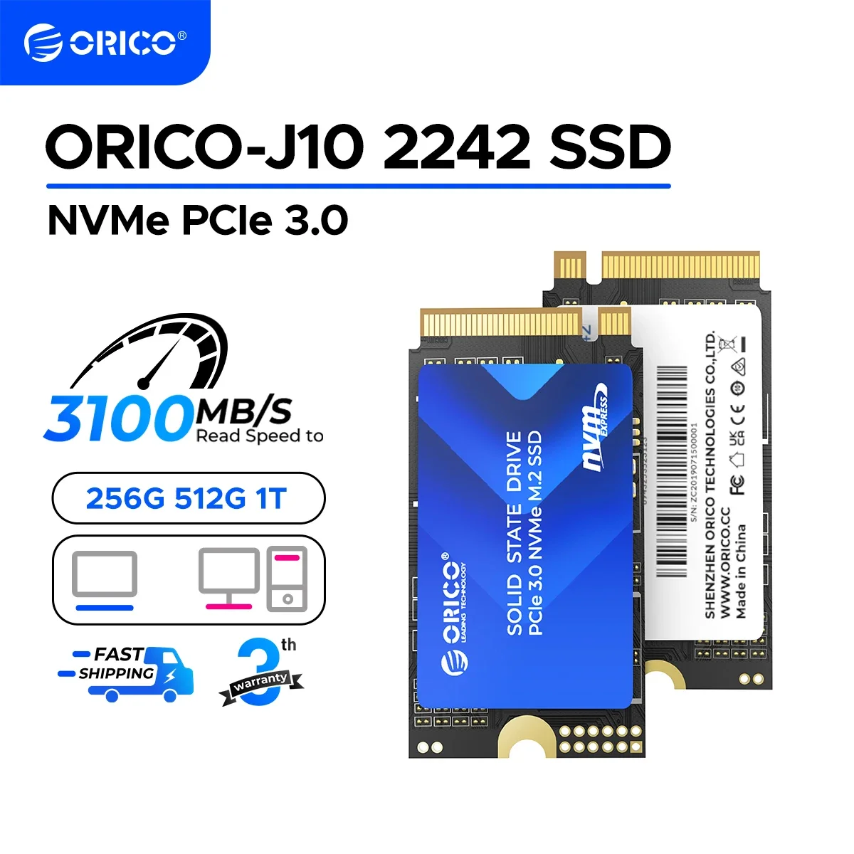 ORICO J10 M.2 2242 NVMe PCIe3.0 Gen 3x4 Internal SSD 3D NAND TLC up to 3100 MB/s for Laptop Desktop High-Speed Solid State Drive