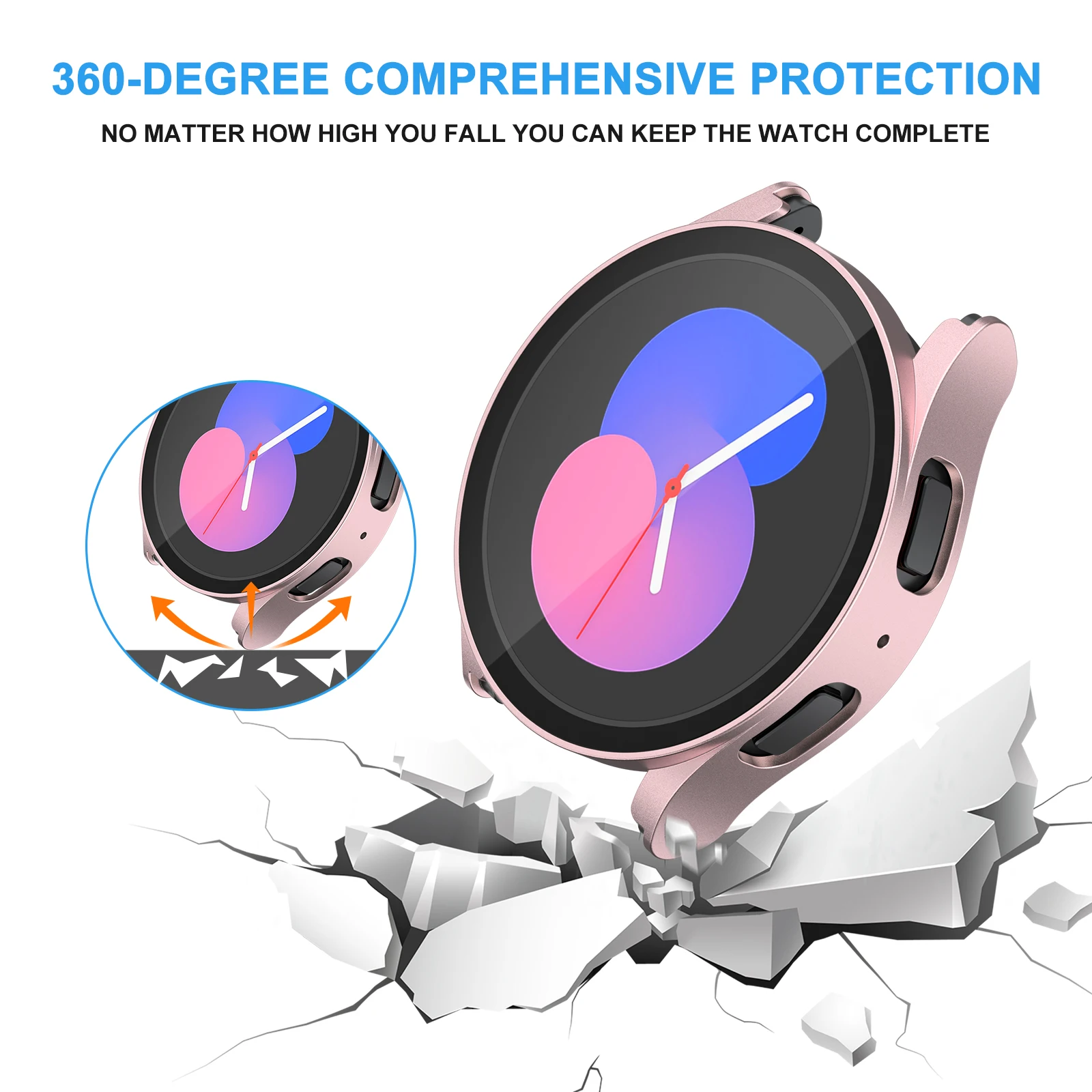 Capa protetora de vidro temperado para samsung galaxy watch 4, 5, 6, 44mm, 40mm, tampa completa, pára-choques, shell