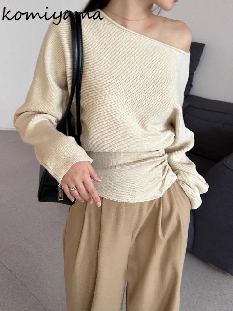 

Drawstring Knit Ropa Mujer Sexy Off Shoulder Roupas Long Sleeve Woman Clothes Autumn New Clothing Soft All-match Sueter
