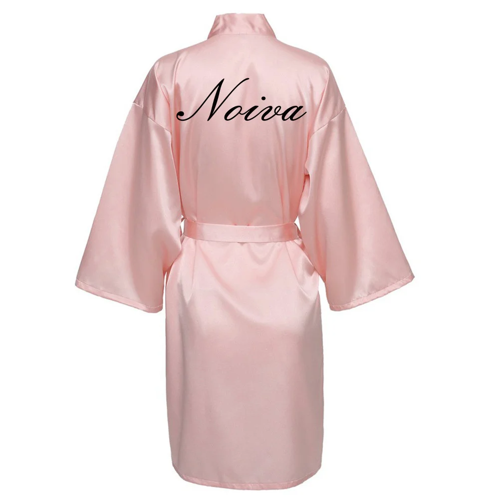 Spanish Women Silk Satin Short Night Printing Robe Kimono Robe Fashion Bath Robe Sexy Bathrobe Femme Wedding Bride Bridesmaid