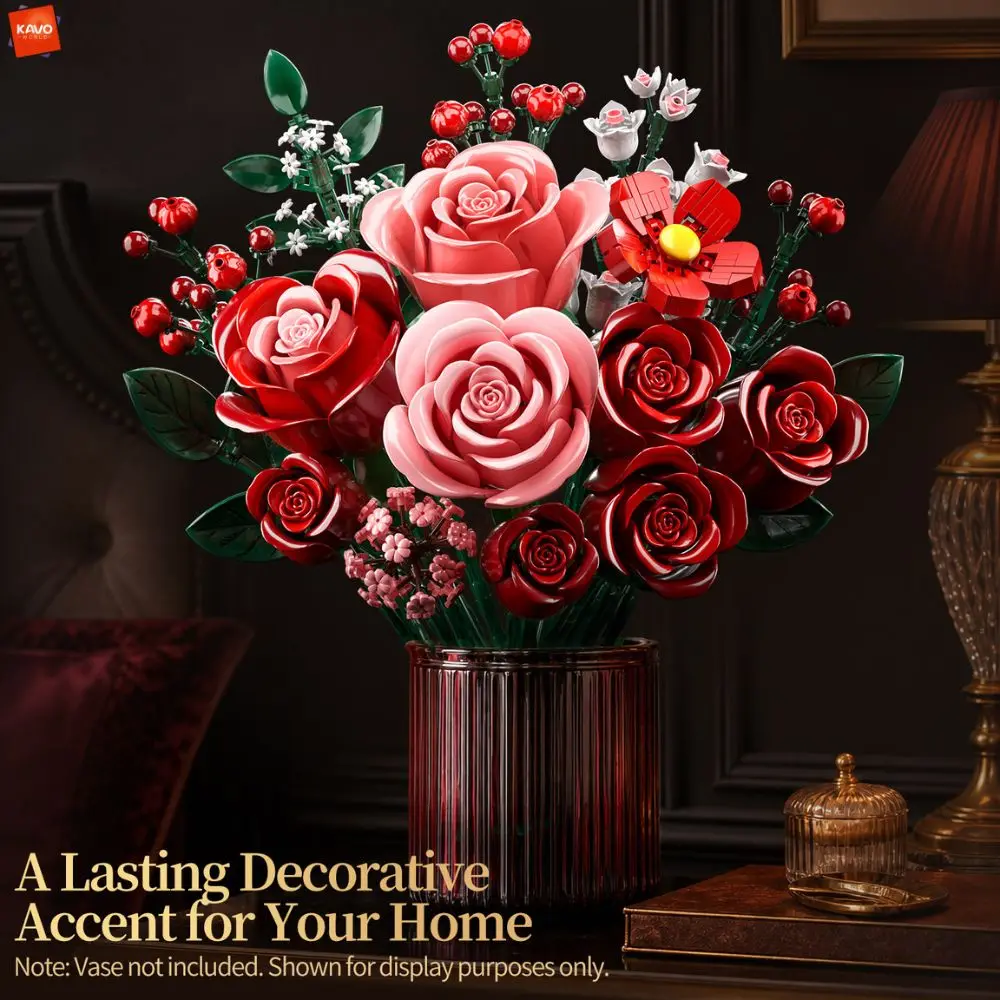 KAVOWORLD 889PCS Rose Bouquet Building Blocks Set Eternal Flower Building Toys Home Decoration Romantic Gift for Valentine's Day