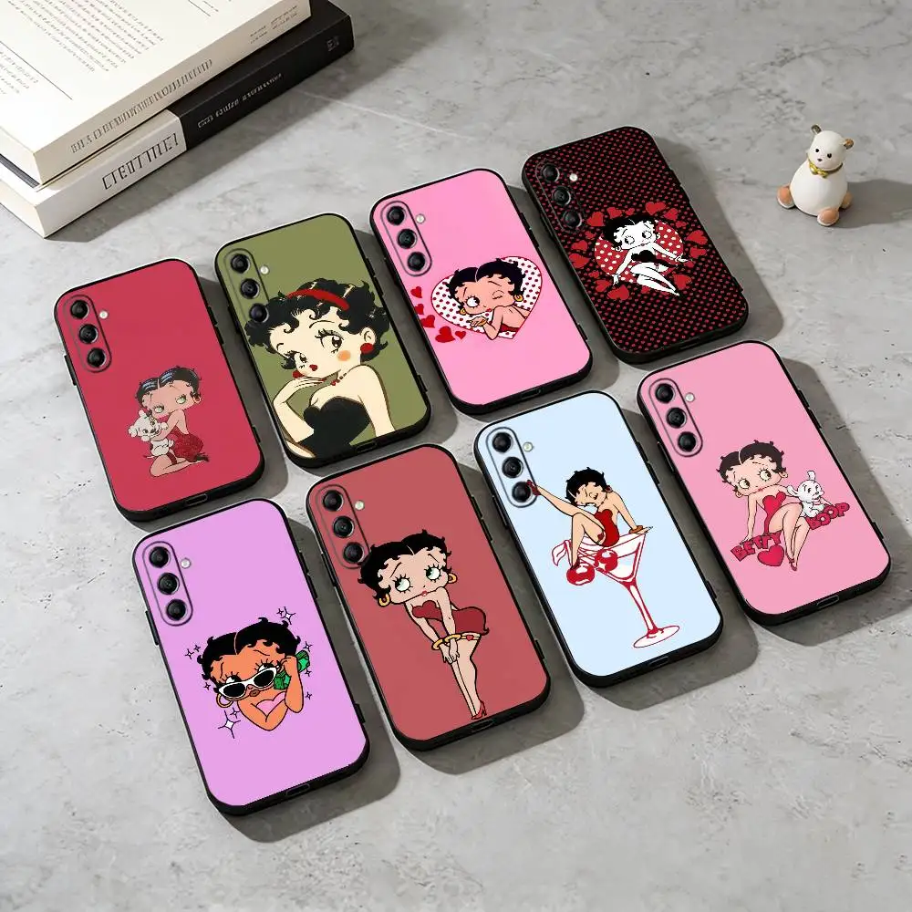 V-Vintage Cartoon Betty Boop  Phone Case For Samsung Galaxy A73,A72,A71,A70,A53,A52,A51,Others Soft Black Cover