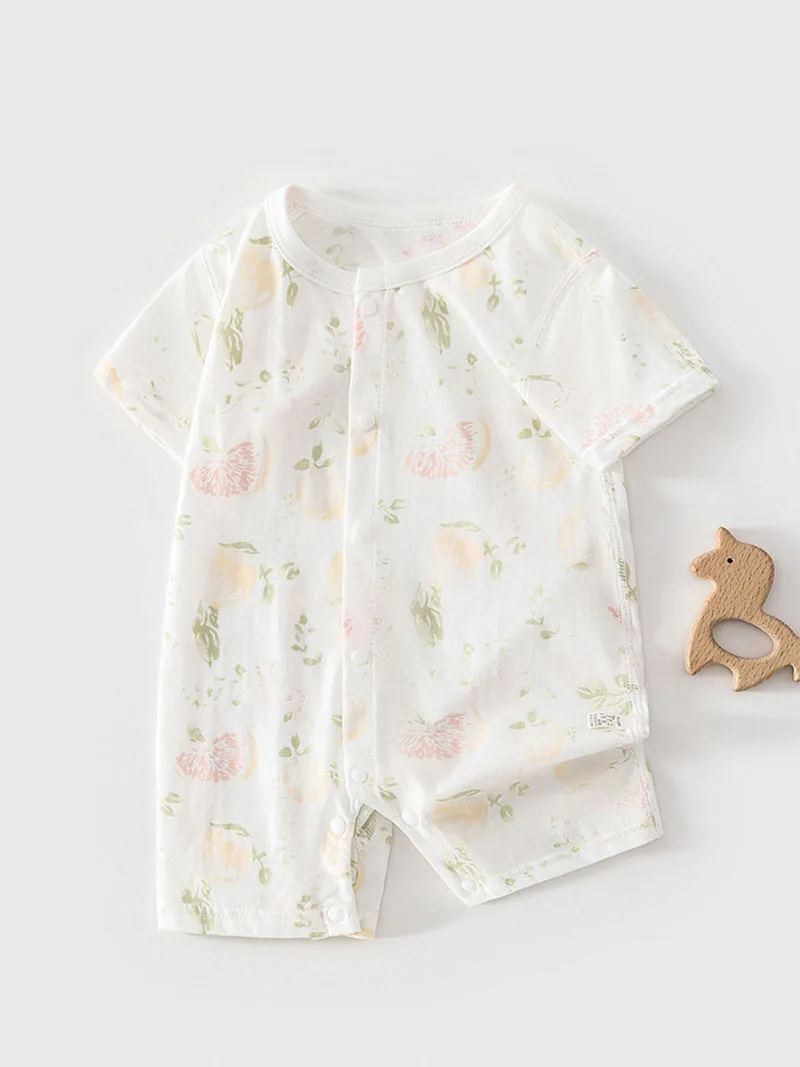 2026 Summer Baby Rompers 0-24M Cartoon Bear Toddler Girls Jumpsuit Loose Korean Thin Infant Fruit One Piece