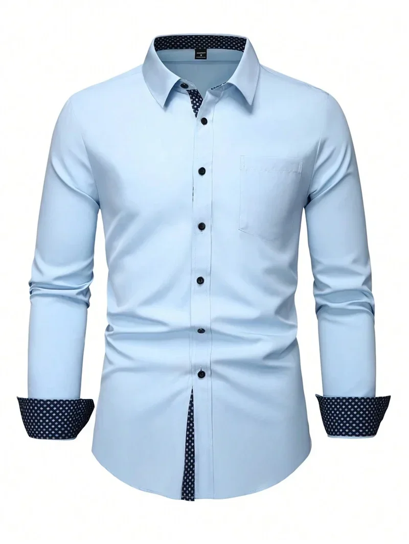 Men's Simple Retro American Striped D-print Shirt Long Sleeve Sleeve Lapel Silky Men's Shirt Business Formal Occasion Clothing