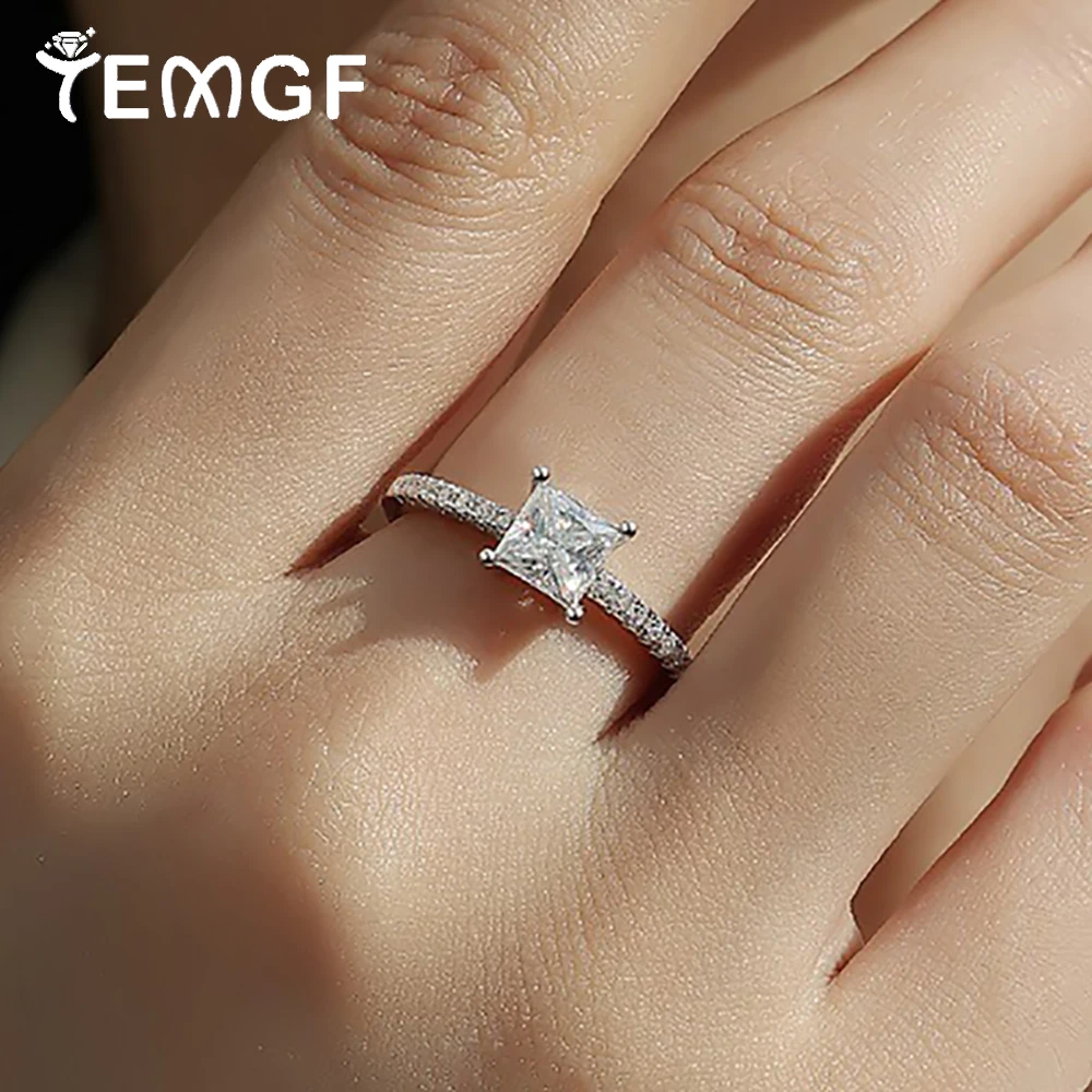 

Кольцо TEMGF 7*7 мм с муассанитом, кольцо из стерлингового серебра 925 пробы для женщин, свадебные и помолвочные роскошные сверкающие ювелирные изделия, сертифицированные GRA