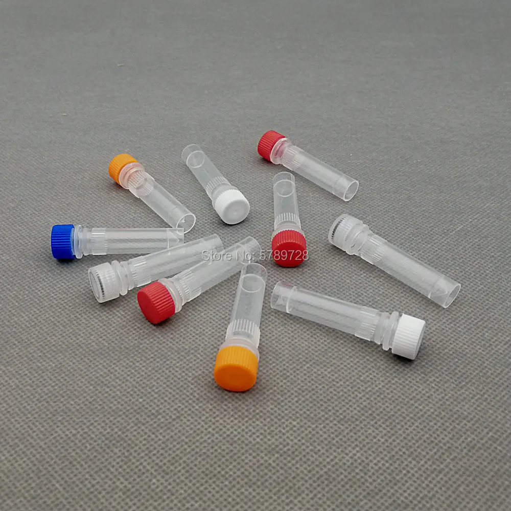 100pcs/lot 1.5ml Plastic Freezing Tubes Flat Bottom Sample Cryovial Centrifuge tube With Gasket