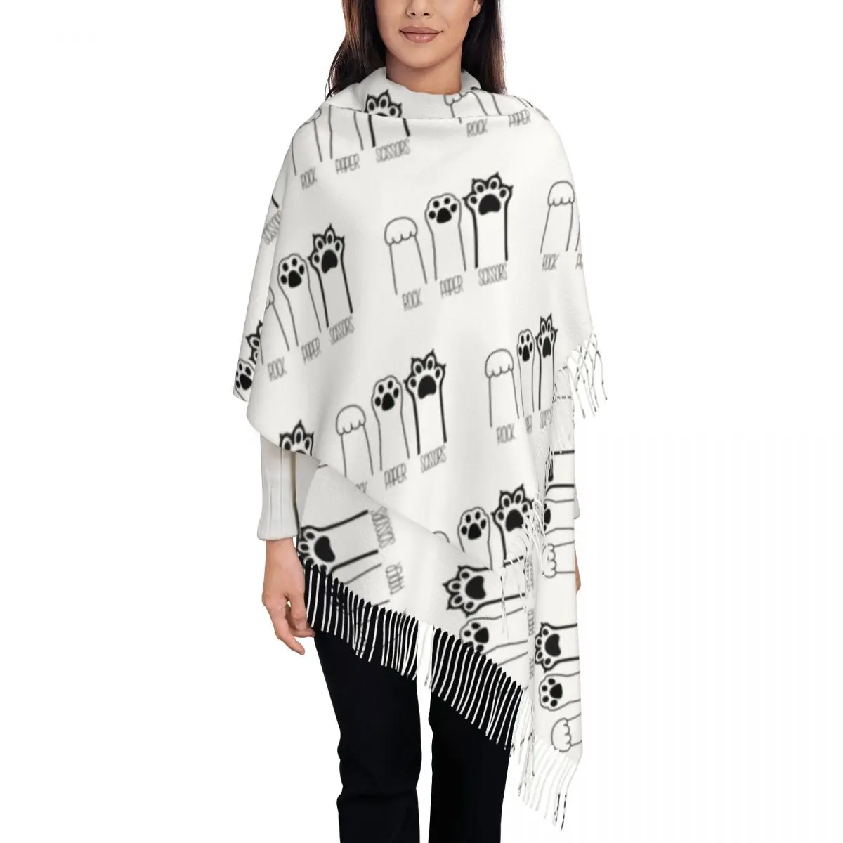 

Custom Printed Rock Paper Scissors Cat Paws Funny Cat Lover Scarf Men Women Winter Warm Scarves Shawl Wrap