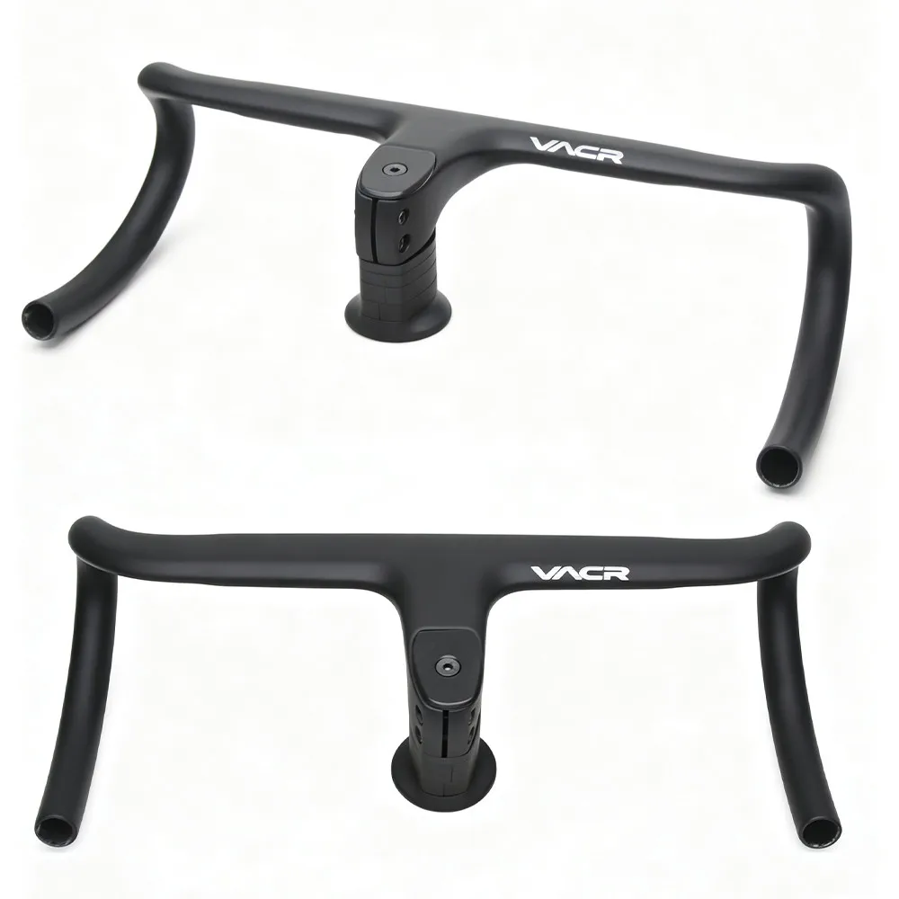 VACR Official Integrated Carbon Fiber Road Bike Drop Handlebar 28.6mm Internal Routing Black, With Spacers & Computer Mount