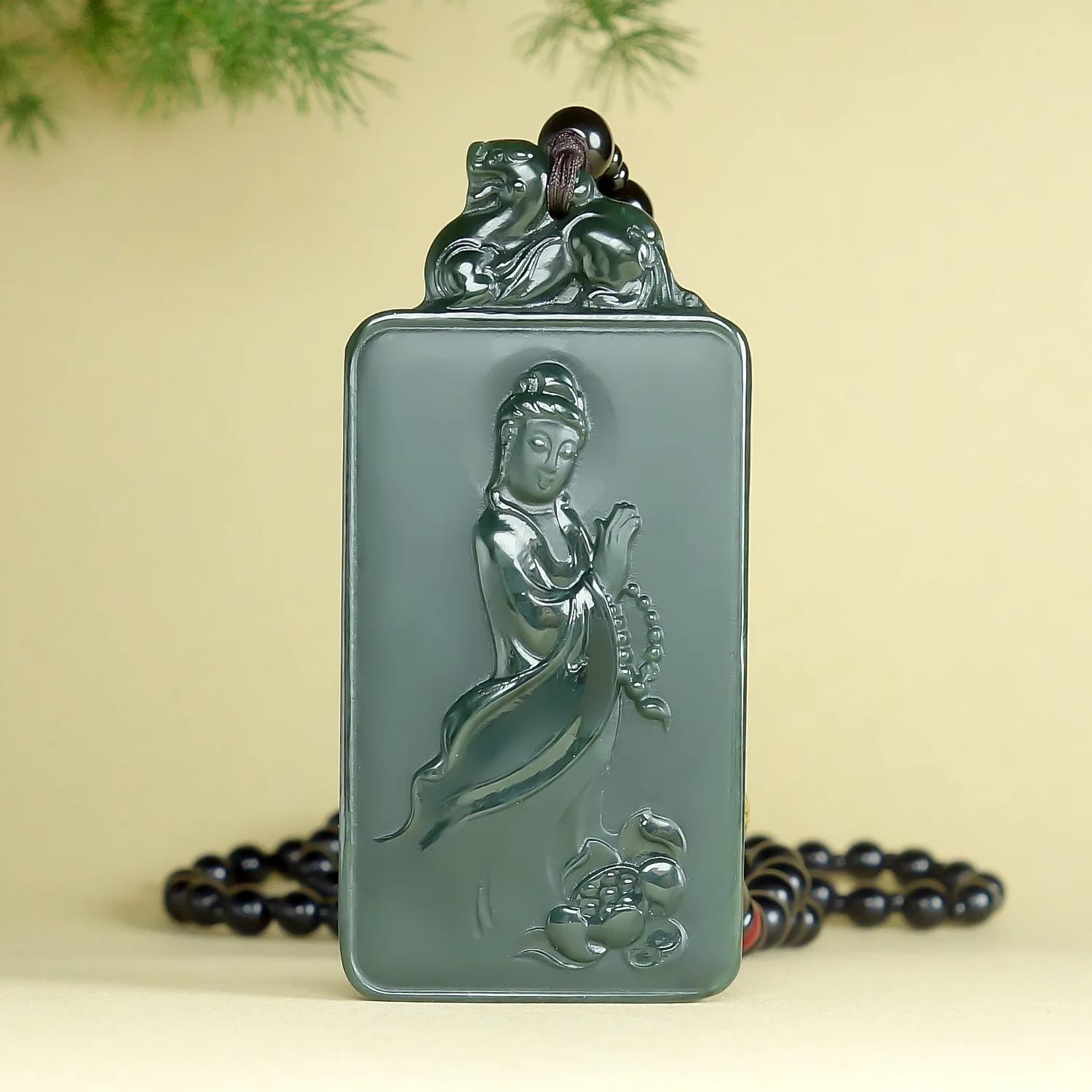 

Изысканные ювелирные изделия из натурального нефрита Hetian Jade Qingyu, двухмерный трехмерный кулон Pixiu Lotus Guanyin