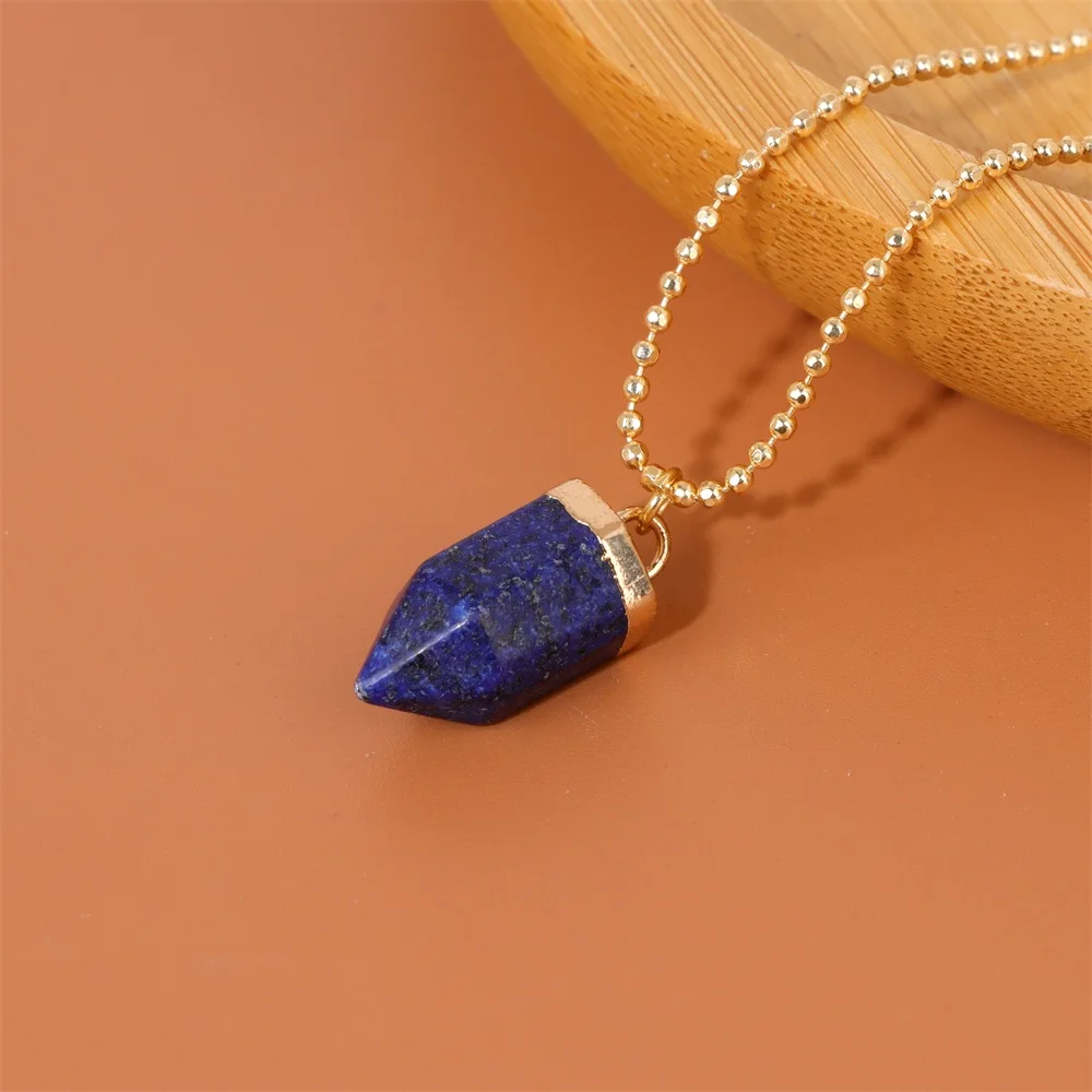 Multiple Shapes Lapis Lazuli Pendants Necklaces High Quality Gold Color Chain Necklace Natural Stone Charm Necklace Women Gift