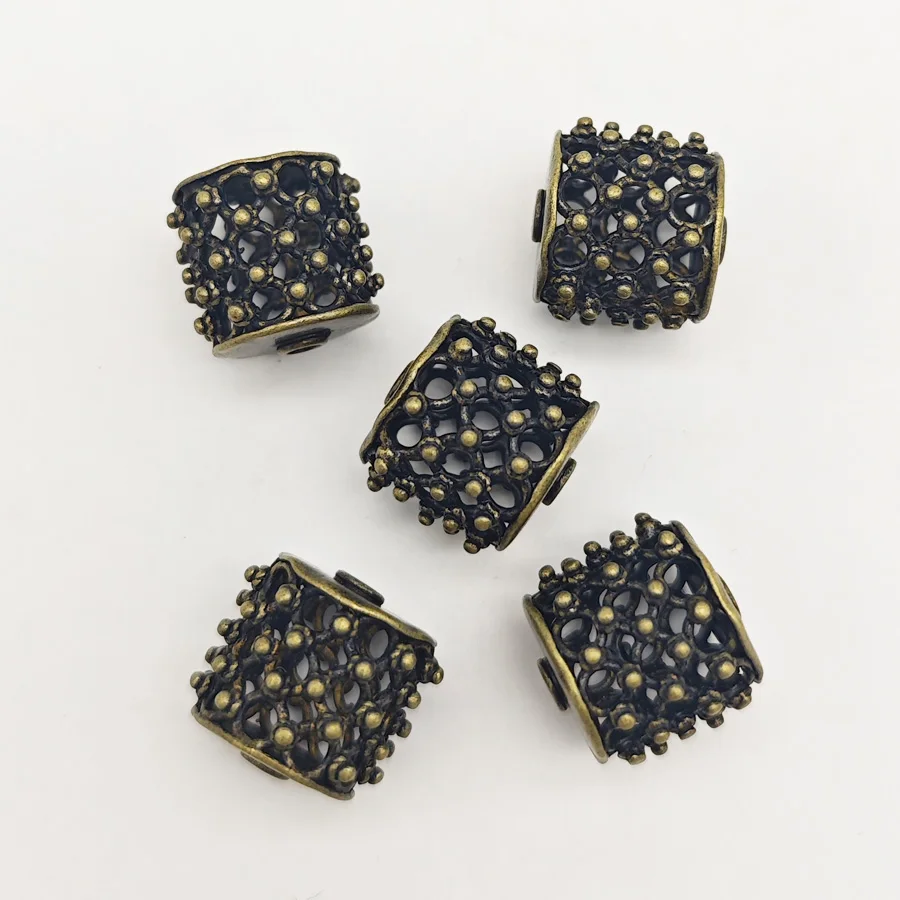 5pcs Wholesale Antique Bronze Tone Hollow Brass Beads Metal Loose Beads Bracelet DIY Findings Hole 1.5mm
