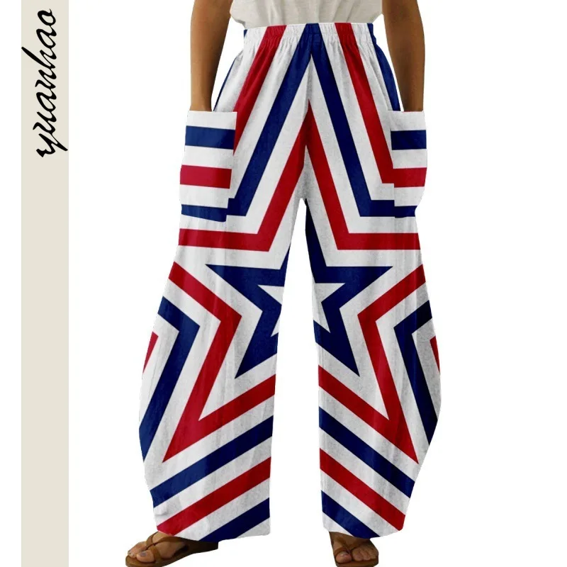 American Flag Stripe Star Print Pants Fashion Women Summer Big Size Streetwear Graphic Trousers Retro Lady Clothing Dropshipping