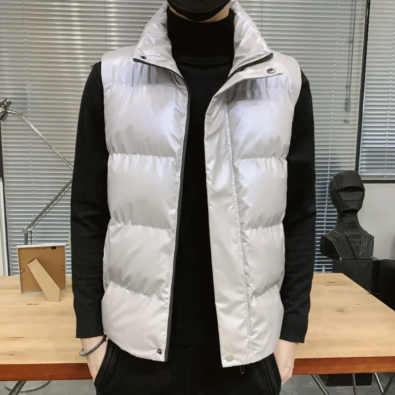 Winter Sleeveless Jacket Glossy Men Vest Parka Tactical Vest Warm Thick Brand Fashion Jacket Korean Style Waistcoat