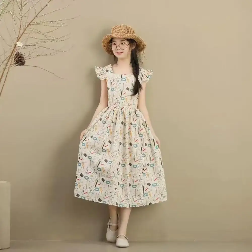 

Girls' Summer Dress New Stylish Princess Dress Mid Size Children's Vest Dress Girls' Summer Floral Dress 120-170cm