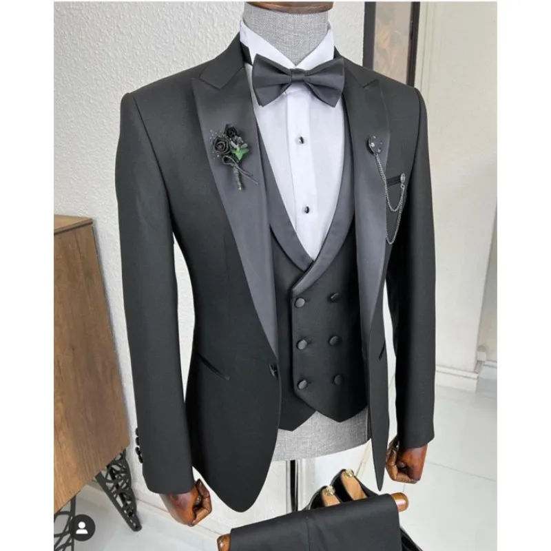 

JELTONEWIN Black Wedding Suits For Men Groom Party Dress 2022 New Design Formal Elegant 3 Pieces Men Suit Set Slim Fit Tuxedo