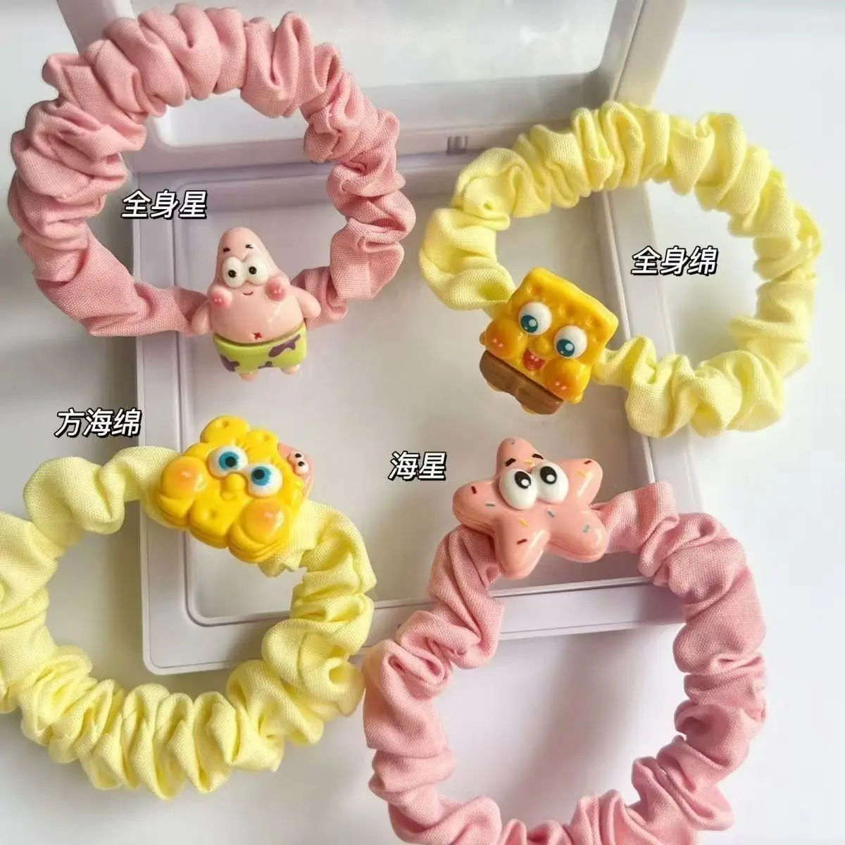 Kawaii SpongeBob New Hair Tie Ring Elastic Ponytail Holder Scrunchie Cartoon Cute Creative Soft Stretchy Durable Student Gift