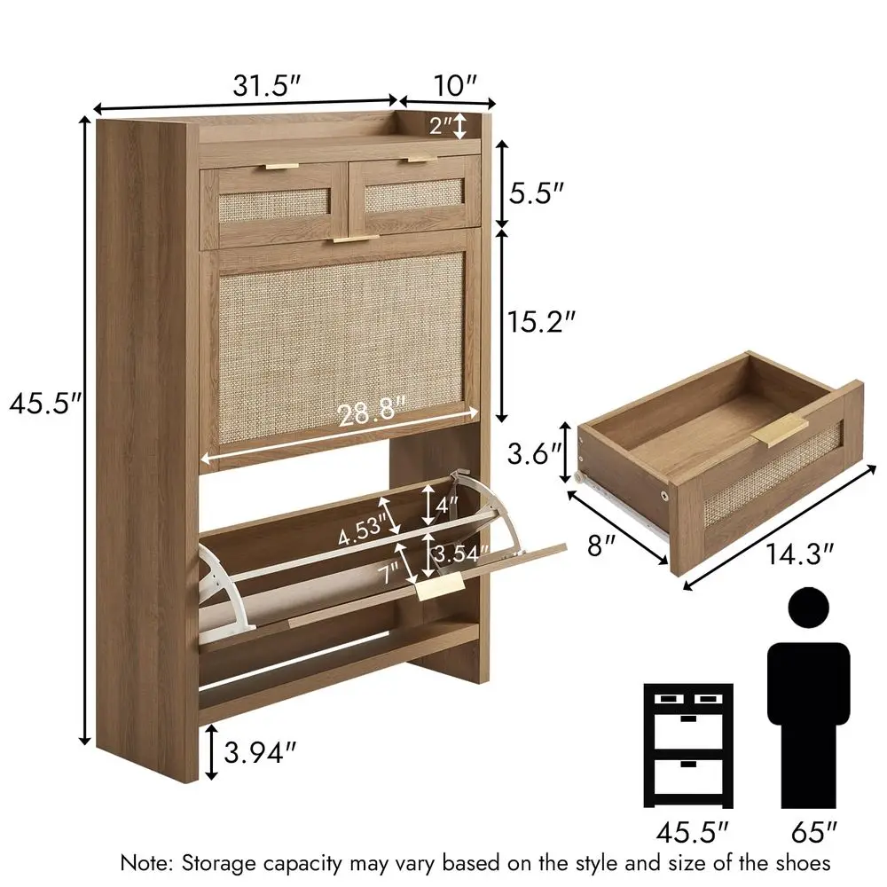 

Shoe Storage Cabinet with 2 Drawers amp 2 Flip Drawers Hidden Slim Shoe Organizer for Entryway, Large Tabletop Space, Farmhouse