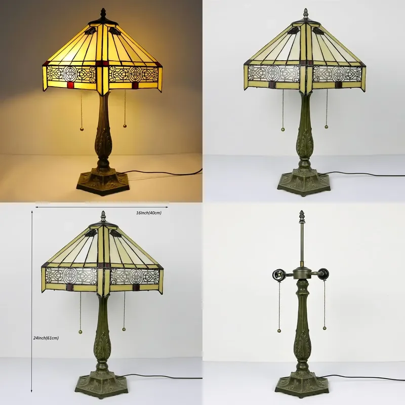LongHuiJing 16-Inch Mediterranean-Style LED Table Lamp Stained Glass Base Dome Eco-Friendly Flexible Simple AC Colorful