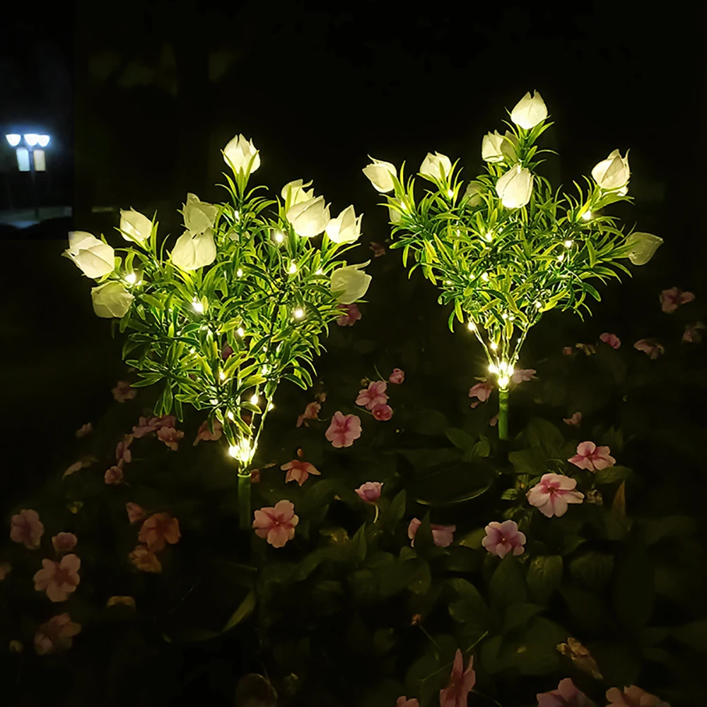 Solar Flowers Outside Garden Lawn Lights IP65 Waterproof Solar Light Outdoors Colored Pathway Lamps for Patio Holiday Decor