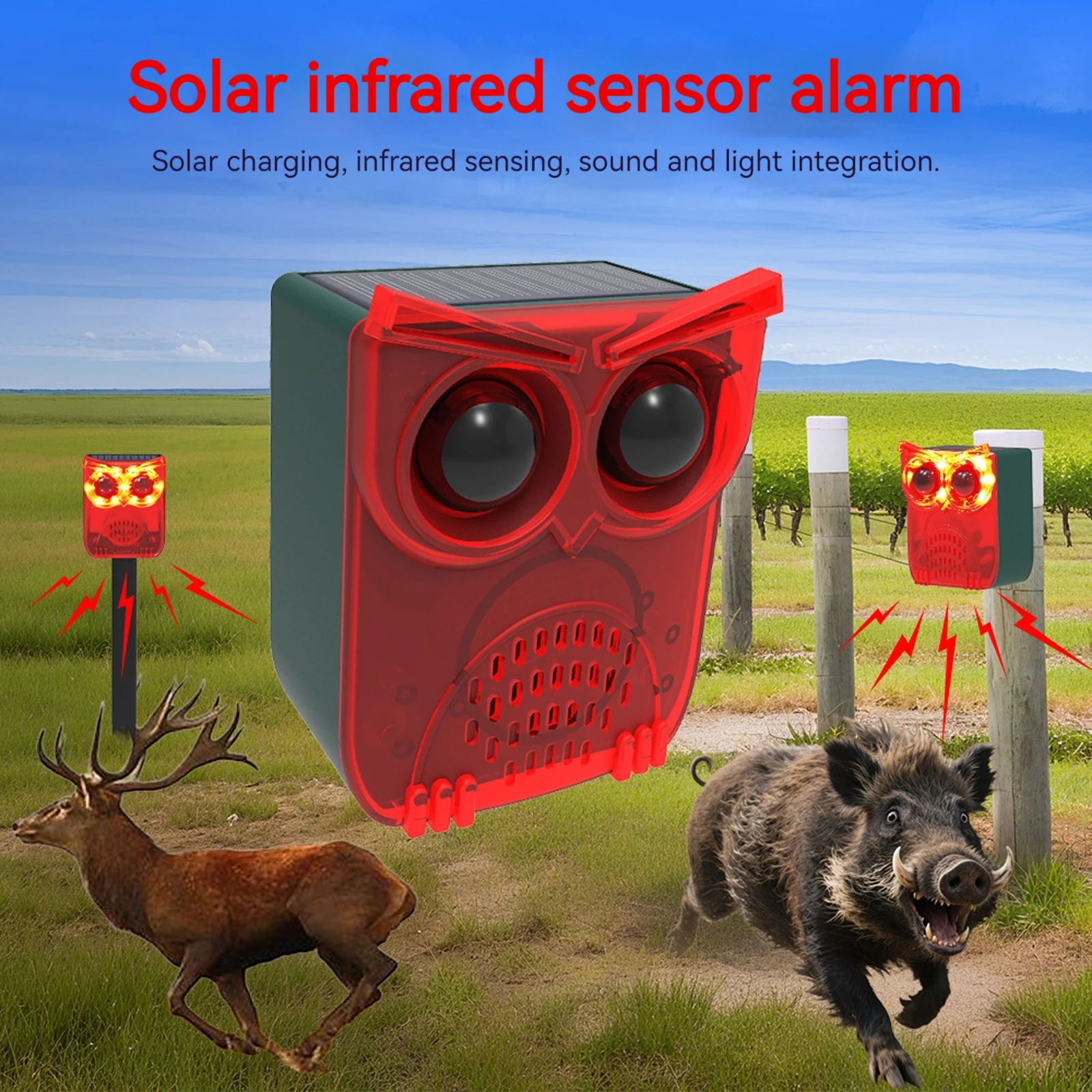 

NEW Solar Motion Sensor Alarm Home Security Alarm Animal Repeller Loud Noise Maker Deter Raccoons Deer Skunks Bears and Coyotes