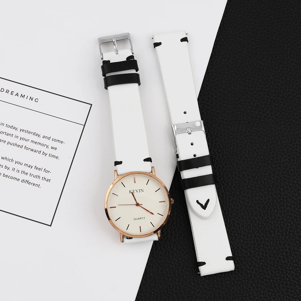 Handmade Watchband 20mm 22mm White Watch Band Genuine Leather Straps for Samsung Huawei Amazfit Watch Strap Bracelet
