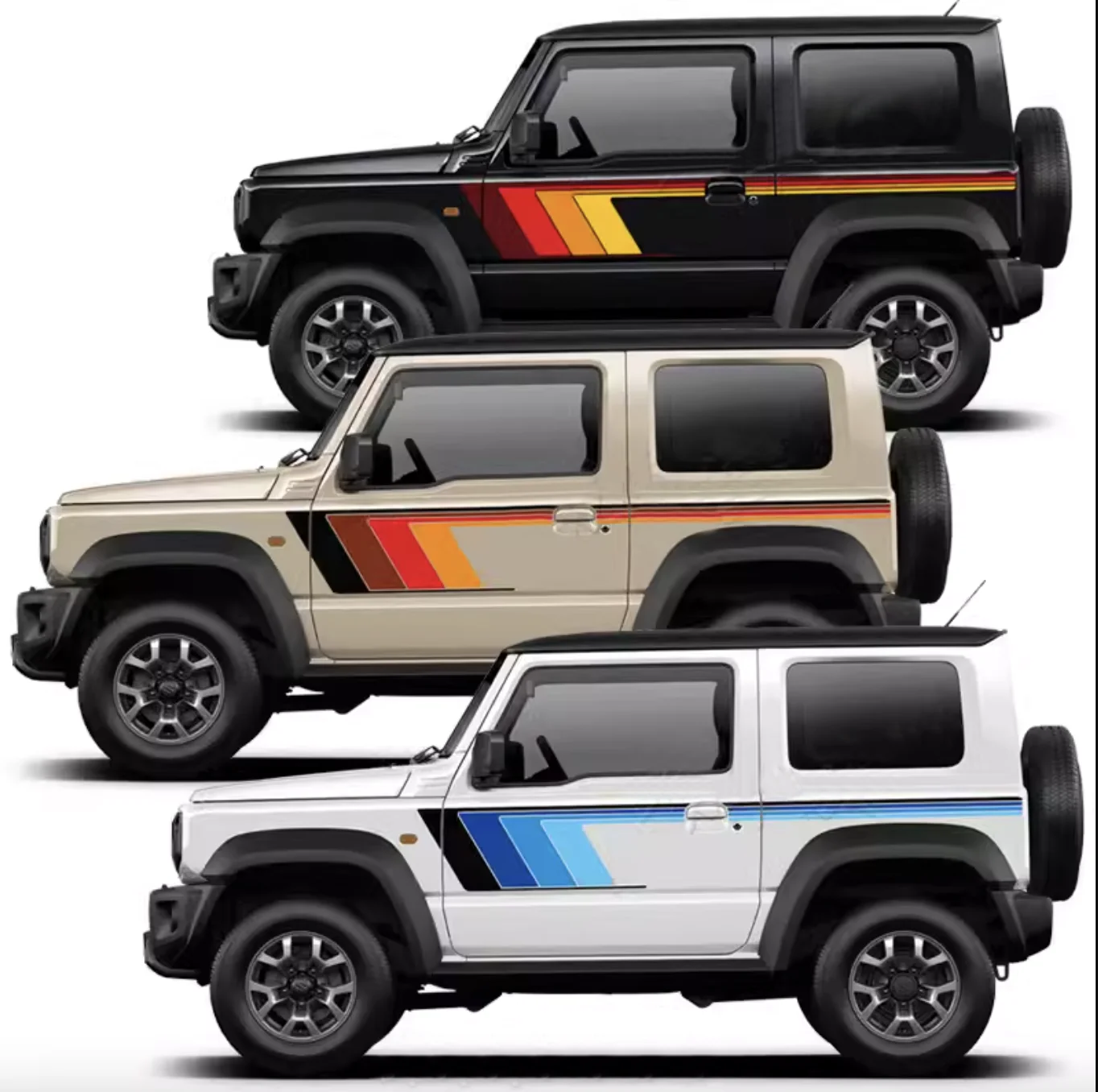 Retro Four Color Waistline Body Door Sticker Stripe Vinyl Graphics Decal Wrap Accessories for Suzuki Jimny 2021 2022 2023 2024