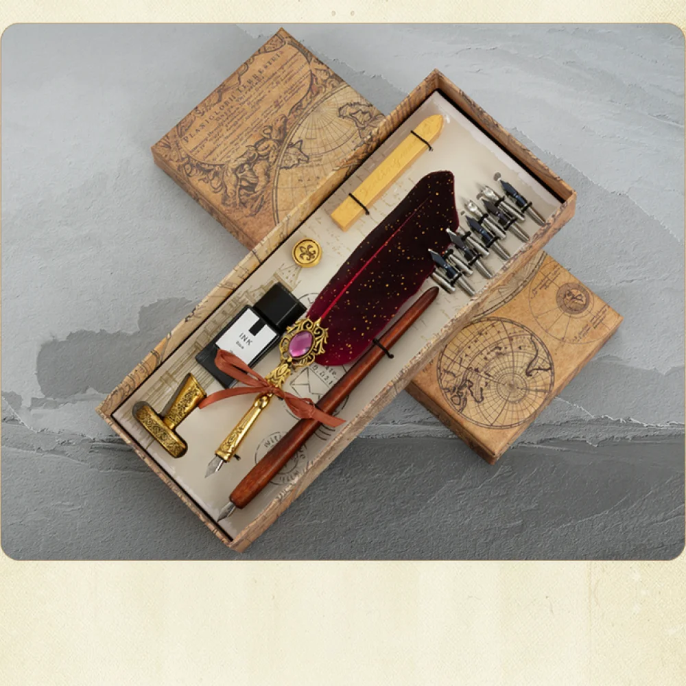Luxury Feather Dip Pen Set Elegant Quill Stationery Kit With Wax Seal Stamp Creative Gift Box For Birthday Graduation Event