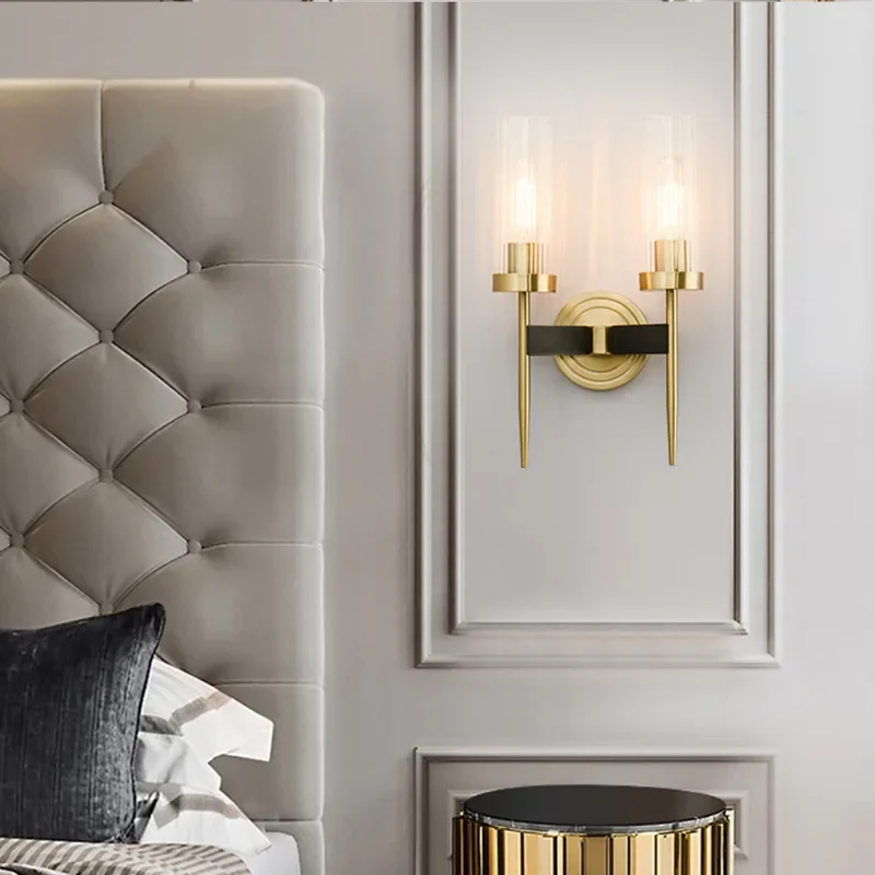 

SANDYHA Luxury Gold Crystal Wall Lamp Nordic Simple Design Art Lighting for Bedroom Corridor Bedside Indoor Home Decor