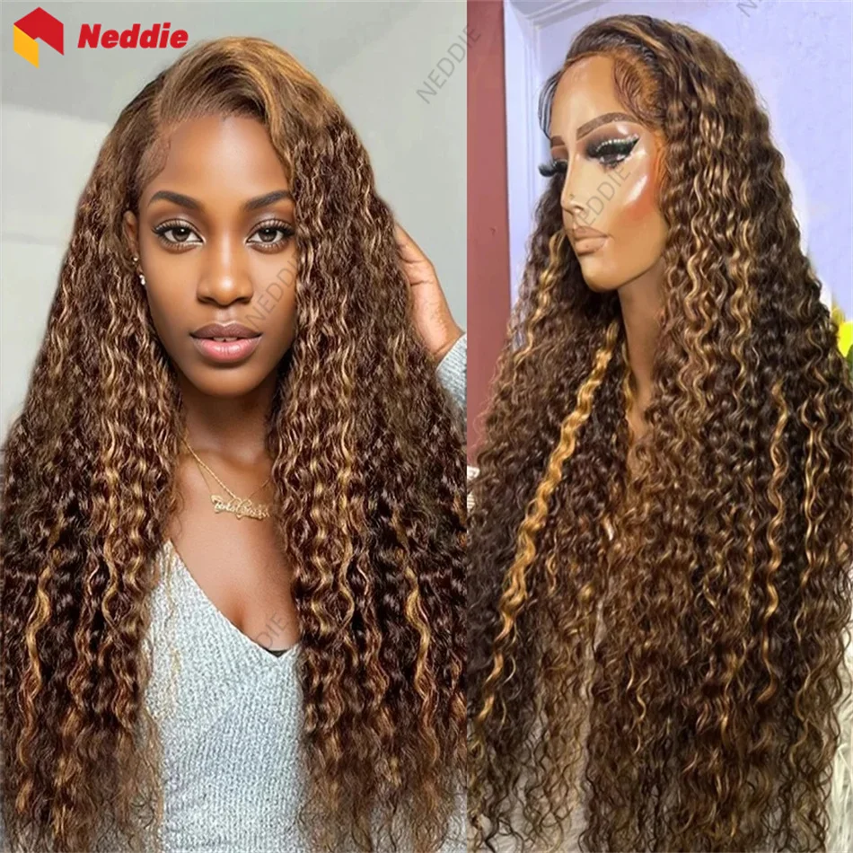 13x6 Long Lace Front Wig Neddie Preplucked Frontal Deep Wave Curly Highlight Human Hair Wigs Quality On Sale Clearance For Women