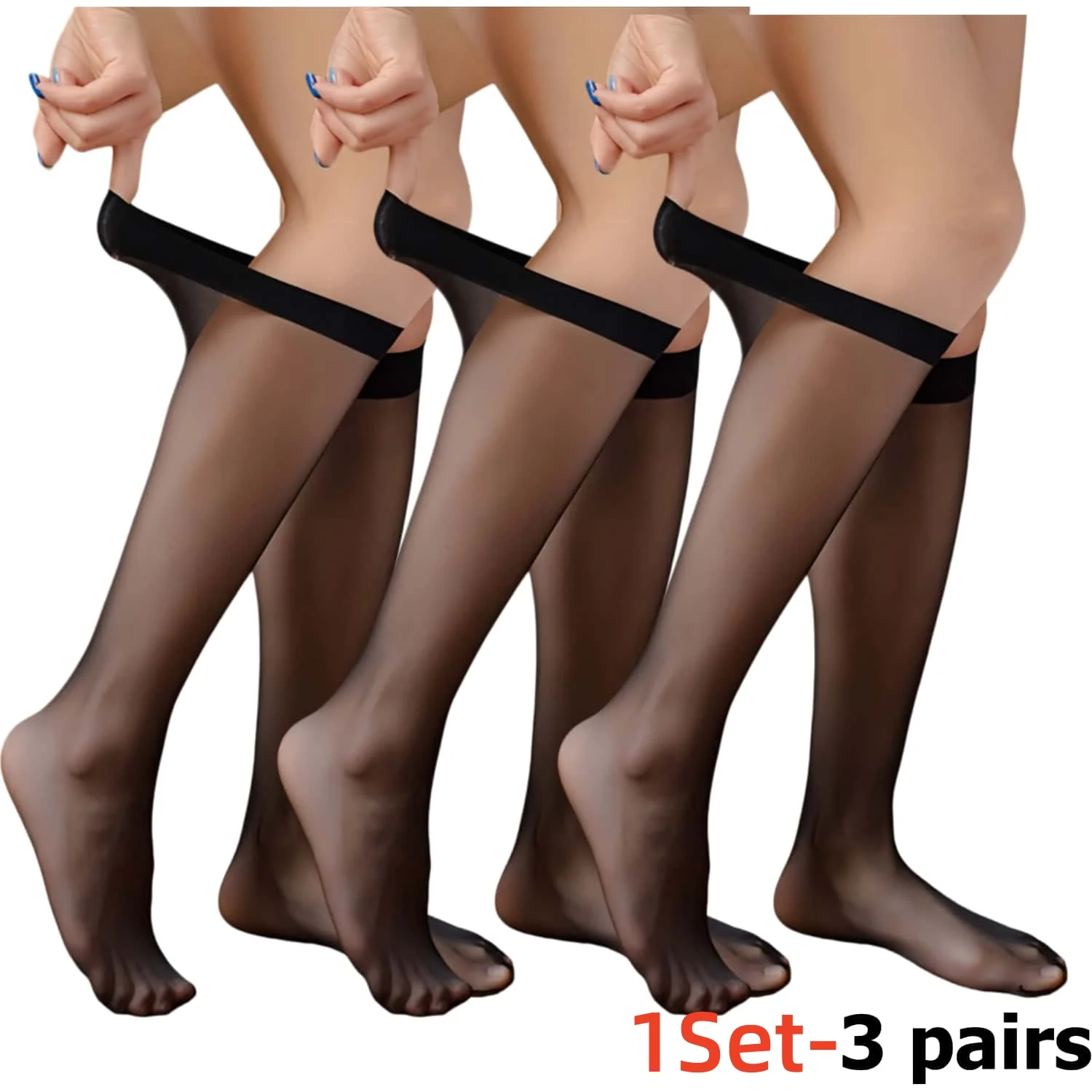 3 Pairs 1set Summer Sheer Knee High Socks Women Sexy Ultra Transparent Glass Stockings Summer Breathable Non-Slip Calf Socks